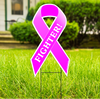 Breast Cancer Fighter Large 22"x 12" Outdoor Ribbon Shaped Yard Sign With Frame FREE SHIPPING
