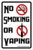 NO Smoking or Vaping Sign 12"x8"